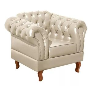 Poltrona Chesterfield Dom Pedro Vintage Retrô Capitonê Couro Bege