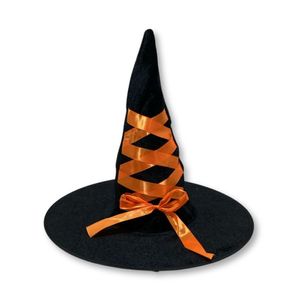 Chapéu De Bruxa Veludo Com Fita Laranja