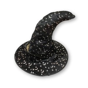 Chapéu De Bruxa Preto Com Estrelas E Lua Prata Veludo