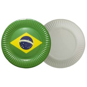 Prato Redondo Brasil Copa Do Mundo 18cm - 10 Unidades