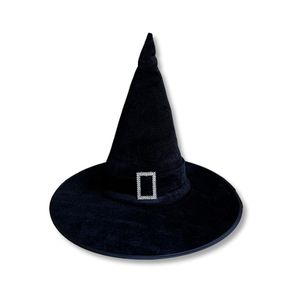 Chapéu De Bruxa Preto Com Fecho E Faixa Preta Veludo