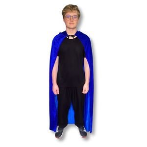 Capa De Veludo Com Capuz Halloween - 120cm Azul