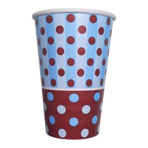 Copo De Papel Poá Azul E Marrom - 330ml - 8 Unidades