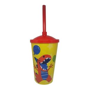 Copo Com Canudo Dinossauro Baby Amarelo - 400ml