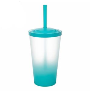 Copo Com Canudo Degradê Tiffany - 550ml