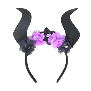 Tiara Diabinha Com Flores Lilás E Preto