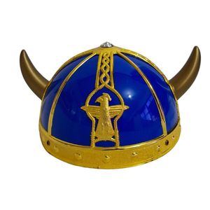 Capacete Viking Chifre Curto Gaulês Azul E Dourado