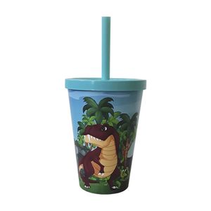 Copo Com Canudo Dinossauro Baby Azul - 350ml