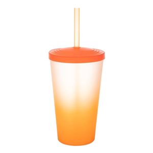 Copo Com Canudo Degradê Laranja Neon - 550ml