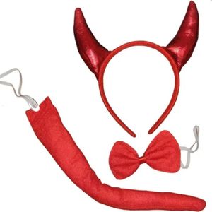 Kit Diabinha Vermelha Com Tiara Gravata E Rabo