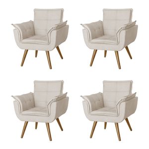 Kit 4 Poltronas Opala Decorativa Para Recepção Estofado Veludo Bege