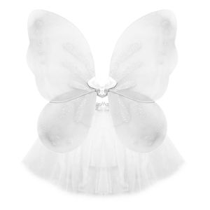 Kit Asa De Borboleta E Saia Tule Infantil Branca