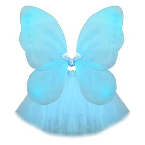 Kit Asa De Borboleta E Saia Tule Infantil Azul