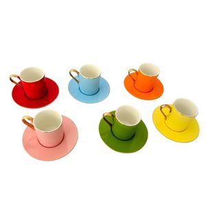 Conjunto Xícaras Com Pires Chá 190ml Coloridas 12 Peças