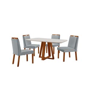 Conjunto Sala De Jantar Mesa Floripa 120x80cm Off White Com 4 Cadeiras Pérola Linho Cinza