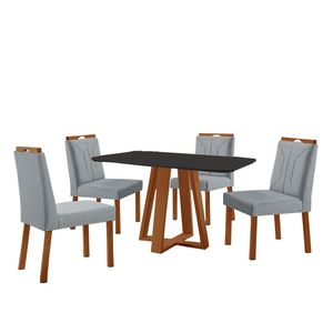 Conjunto Sala De Jantar Mesa Floripa 120x80cm Preto Com 4 Cadeiras Luna Linho Cinza