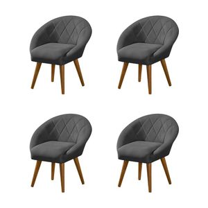 Kit 4 Poltronas Decorativa Canastra Estofada Linho Cinza Pés Palito Em Madeira Maciça