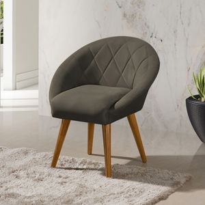 Poltrona Decorativa Canastra Estofada Linho Marrom Café Pés Palito Em Madeira Maciça
