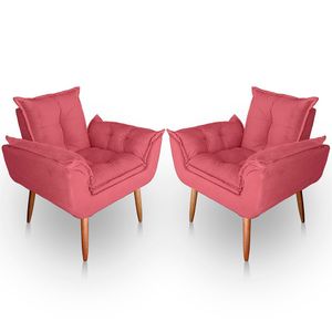 Kit 02 Poltrona Para Sala E Quarto Decorativa Opala Suede Rosa