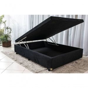 Cama Box Baú Casal Sintético Preto 38x138x188 - Rr Colchoes
