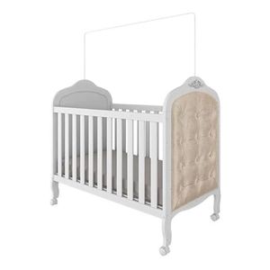 Kit Peroba Berço Elô Branco Com Capitonê Corino Bege Incluso