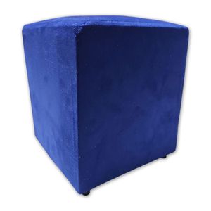 Mini Puff Banqueta Quadrado Cubo Decorativo Courino e Suede Azul Royal Suede