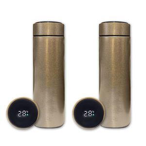 Kit 2 Garrafa Térmica Aço Inox Termômetro Digital Led 500ml Dourado