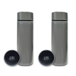 Kit 2 Garrafa Térmica Aço Inox Termômetro Digital Led 500ml Cinza