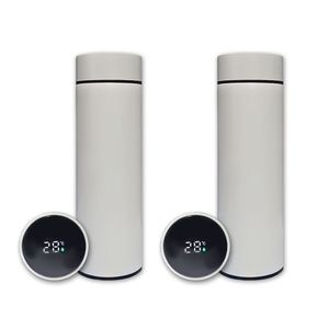 Kit 2 Garrafa Térmica Aço Inox Termômetro Digital Led 500ml Branco