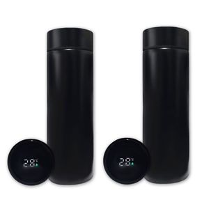 Kit 2 Garrafa Térmica Aço Inox Termômetro Digital Led 500ml Preto