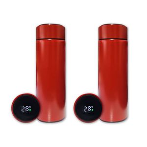Kit 2 Garrafa Térmica Aço Inox Termômetro Digital Led 500ml Vermelho