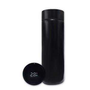 Garrafa Térmica Aço Inox Com Termômetro Digital Led 500ml Preto