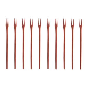 Kit 10 Peças Garfo Petisco Grande De Pau Madeira 22 Cm