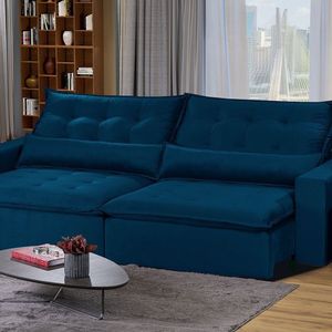 Sofá Modular Bahia 4 Lugares 230 Cm Com Molas Retrátil E Reclinável Yescasa Azul