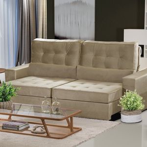 Sofá Curitiba Modular 5 Lugares 250 Cm Retrátil E Reclinável Yescasa Bege
