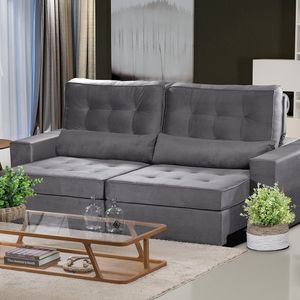 Sofá Curitiba Modular 5 Lugares 250 Cm Retrátil E Reclinável Yescasa Cinza