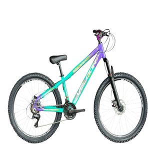 Bicicleta Aro 26 Velooh Attack Freeride 21v Aero Câmbios Importados Verde Com Roxa
