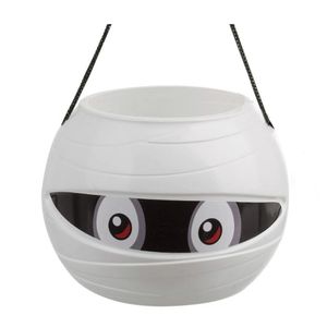 Balde Halloween Cabeça De Múmia Branca Com Alça