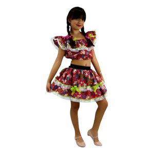Fantasia Festa Junina Infantil Com Top E Saia Colorida Tamanho P