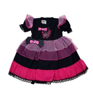 Vestido Halloween Gato Infantil Com Tiara Pink Tamanho 3