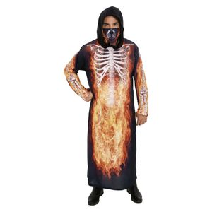 Fantasia Halloween Adulto Esqueleto Em Chamas Com Máscara Tamanho G