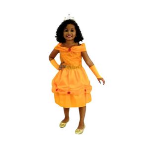 Fantasia Princesa Yellow Princess Infantil Com Tiara E Luvas Tamanho G