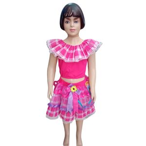 Fantasia Festa Junina Infantil Cropped E Saia Bandeira Flor Tamanho 14