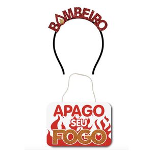 Kit De Festa Bombeiro Apago Seu Fogo Com Tiara E Plaquinha