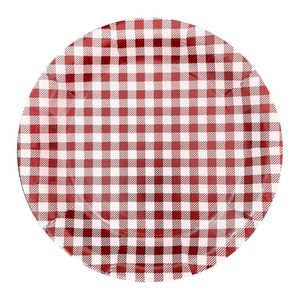 Prato Redondo Xadrez Vermelho 18cm - 8 Unidades
