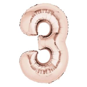 Balão Metalizado Rose Gold Número 3 - 1 Metro