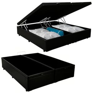 Cama Box Baú Casal Bipartido Sintético Sereneprime Preto 138x188x44