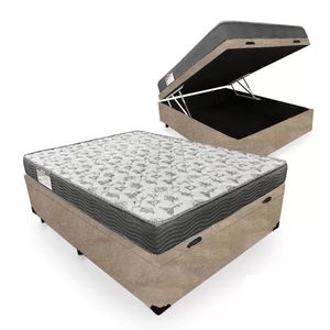 Cama Box Baú Casal Suede + Colchão De Espuma D33 Sereneprime 138cm Bege