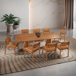 Mesa De Jantar Noronha 220cm Madeira Tampo Barril 8 Cadeiras Eva Star Caramelo / Imbuia Nat.