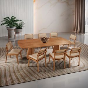 Mesa De Jantar Noronha 220cm Madeira Tampo Barril 8 Cadeiras Eva Turim 07 / Imbuia Nat.